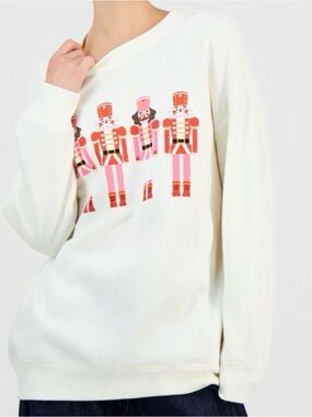 Cream Sweatshirt with Pink & Red Nutcracker Graphic NWT